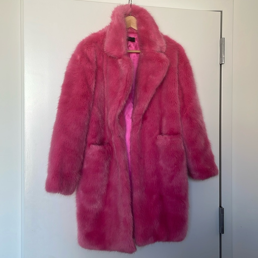 Bubblegum pink faux fur coat